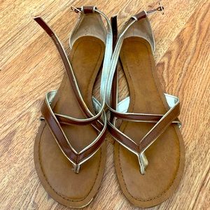 Brown & gold strappy flats